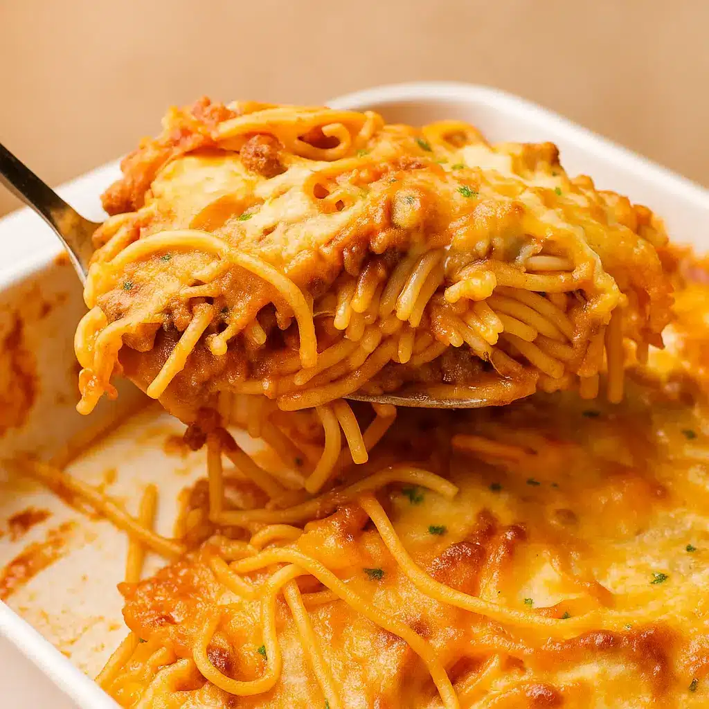 easy baked spaghetti in casserole dish