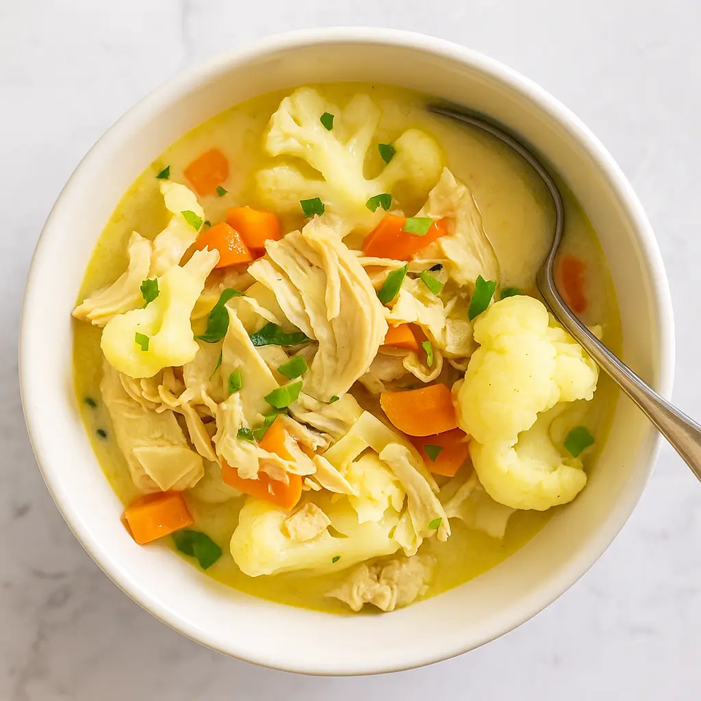 Easy Chicken Cauliflower Soup served hot in a bowl