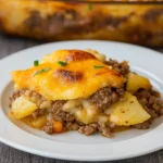 Easy Hamburger Potato Casserole hot and fresh from the oven