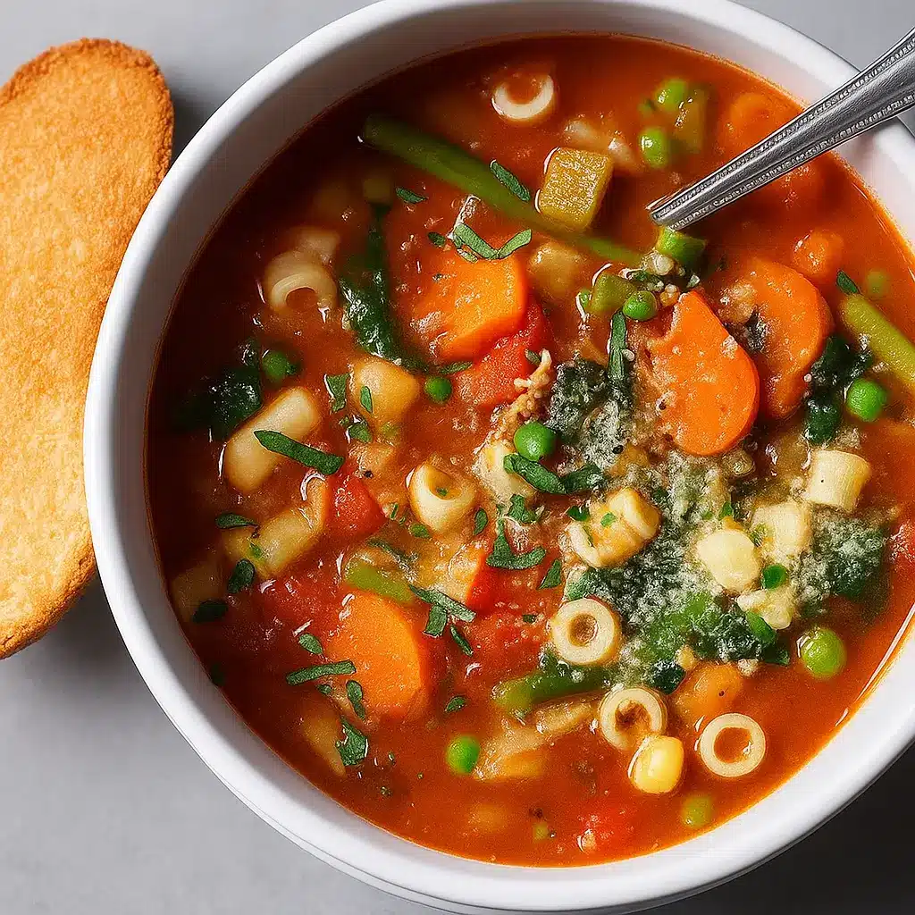 Easy Minestrone Soup in a Bowl with Vegetables and Pasta