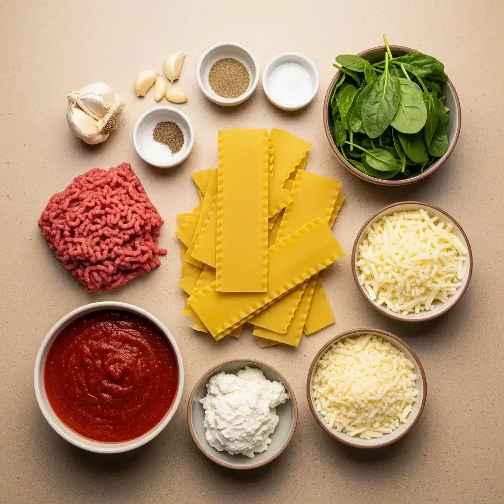 Easy One Pot Skillet Lasagna ingredients displayed on kitchen counter