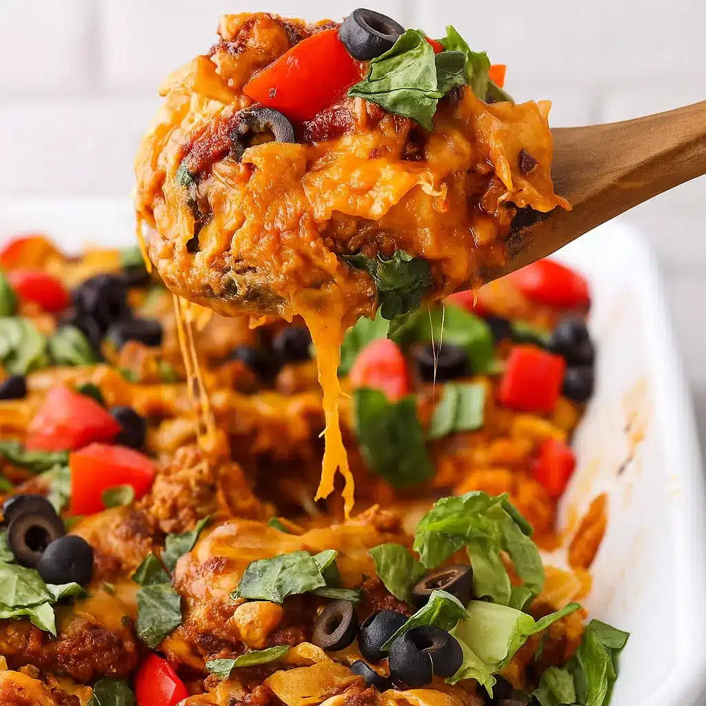 Easy Taco Casserole baked with cheese and chips