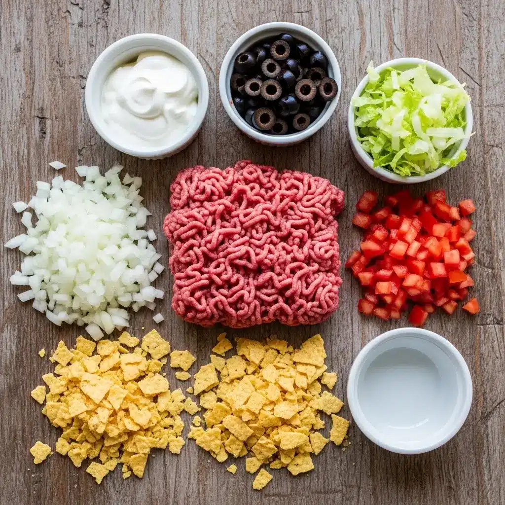 Easy Taco Casserole ingredients flat lay
