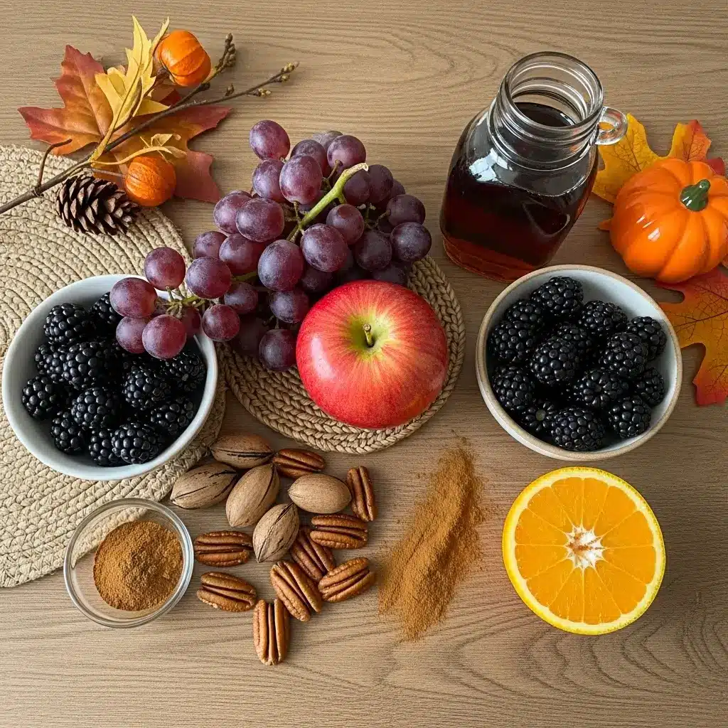 Fall fruit salad ingredients laid out