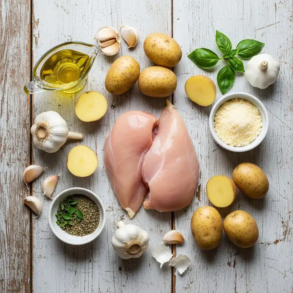 Ingredients for Garlic Parmesan Crockpot Chicken and Potatoes