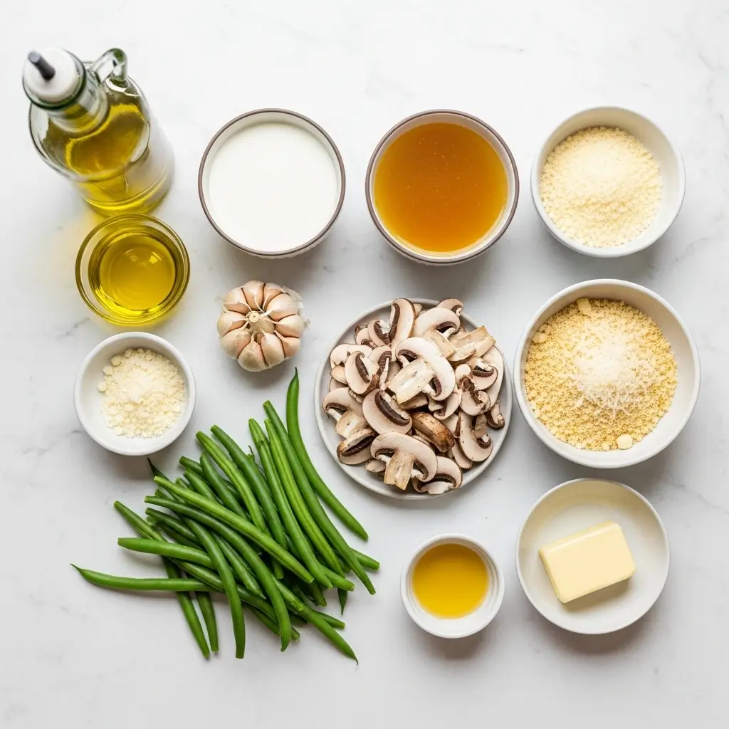 Green Bean Casserole ingredients flat lay