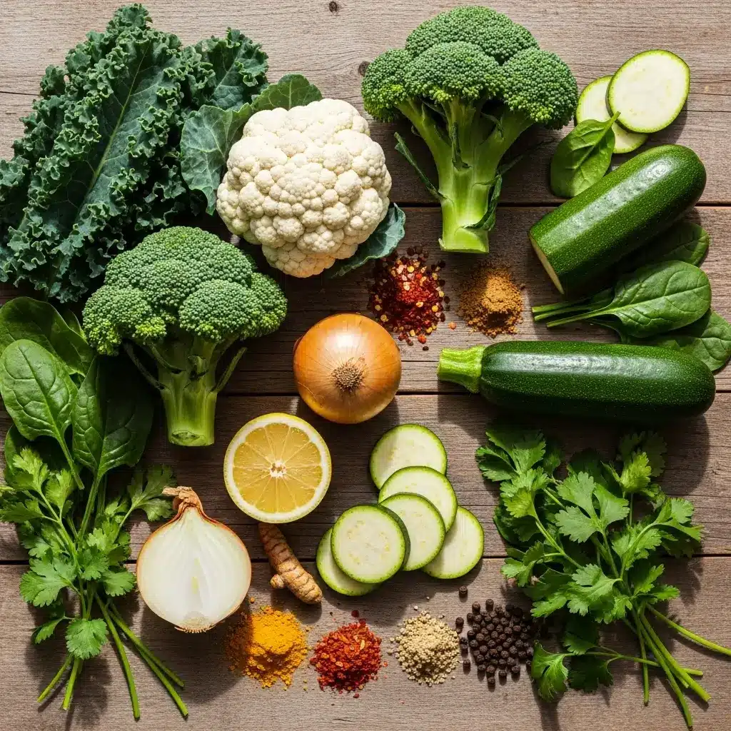 Green Goddess Soup Recipe ingredients flat lay