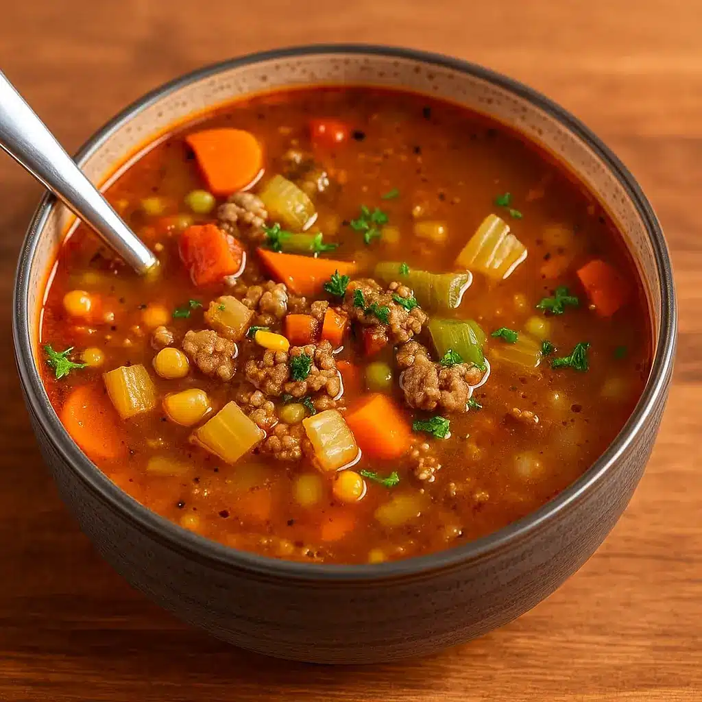 Ground Beef Vegetable Soup Recipe in Bowl