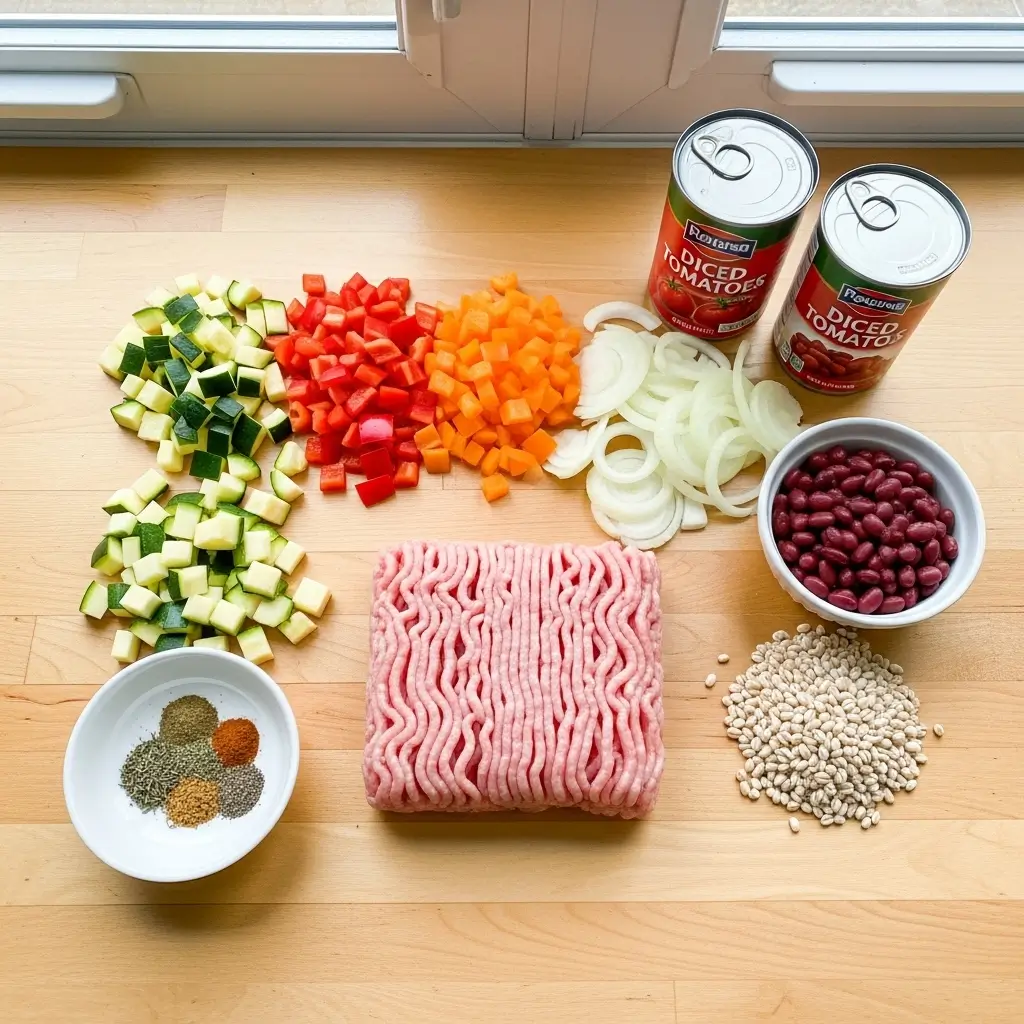 Ingredients for Ground Turkey Barley Soup with Vegetables & Beans