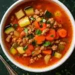 bowl of homemade ground turkey soup