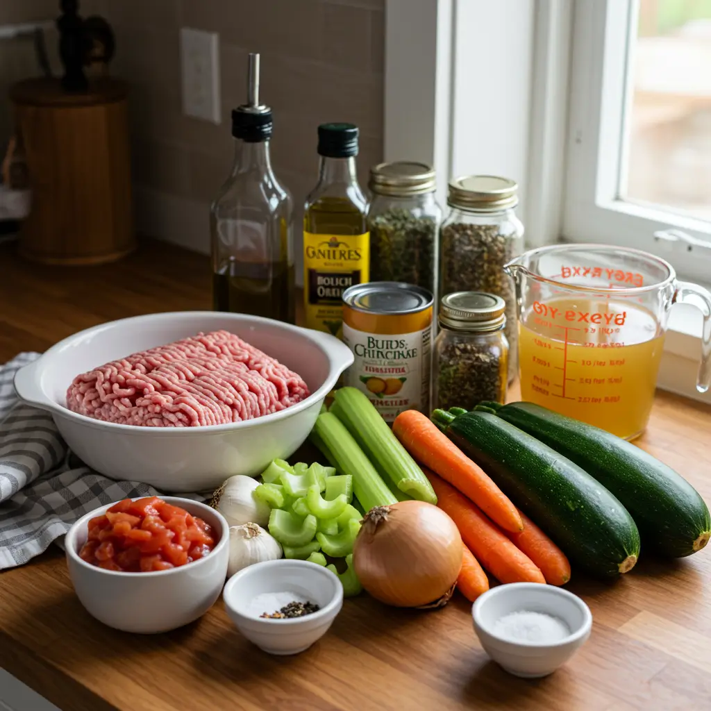fresh ingredients for homemade ground turkey soup