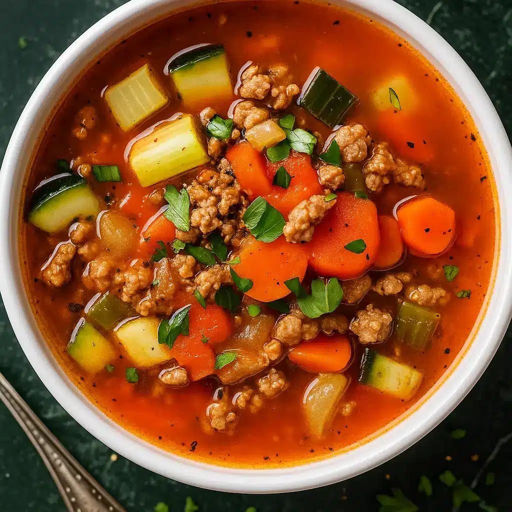 bowl of homemade ground turkey soup