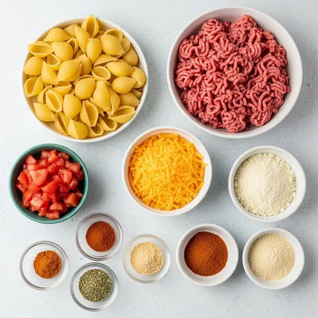 4-Ingredient Hamburger Casserole Ingredients on Counter