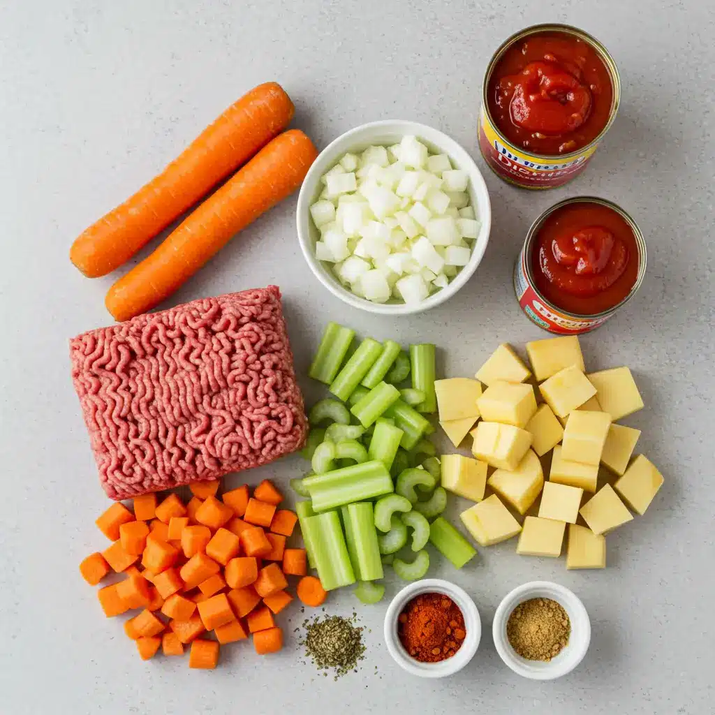 Fresh ingredients for hamburger soup recipe