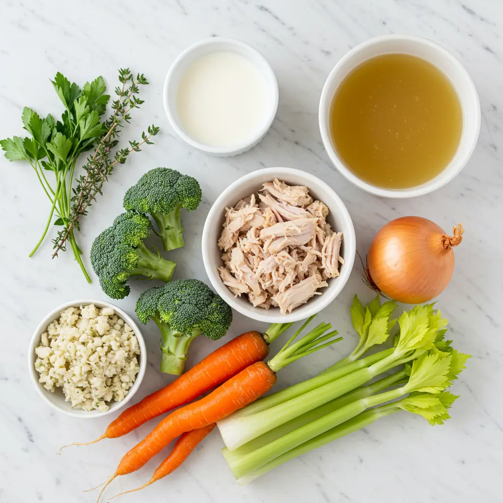 ingredients for healthy chicken broccoli soup