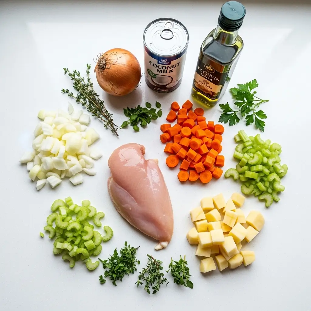 Ingredients for Healthy Chicken Pot Pie Soup