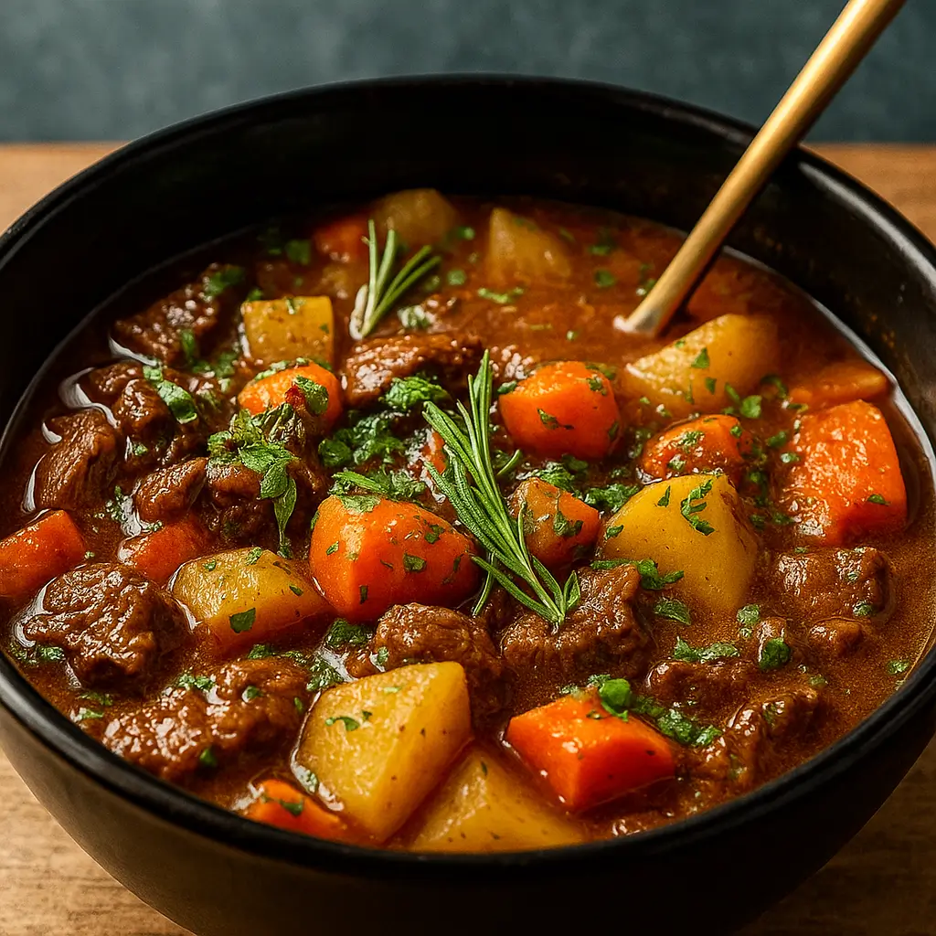hearty crockpot beef stew in bowl
