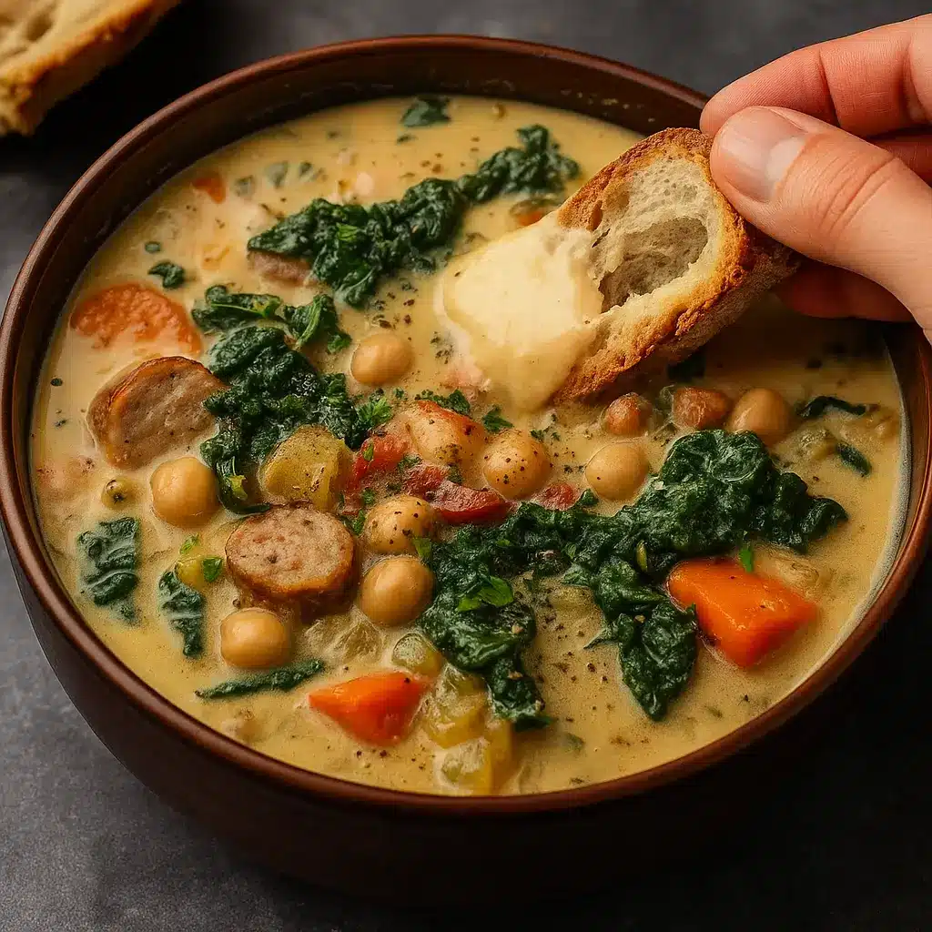 High Protein White Bean Soup in rustic bowl
