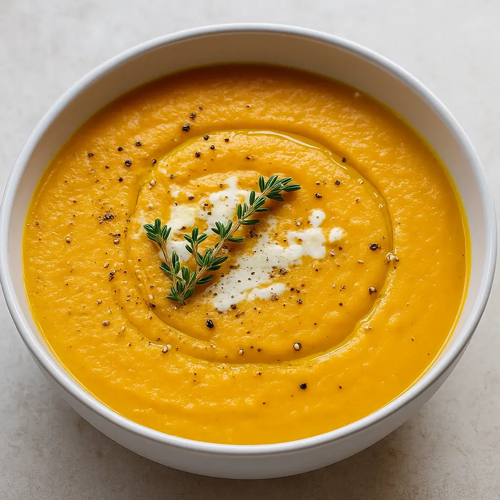 Homemade Butternut Squash Soup Recipe in rustic bowl