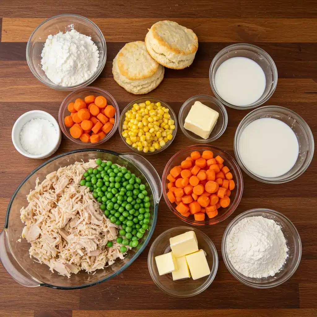 ingredients for homemade chicken pot pie casserole recipe
