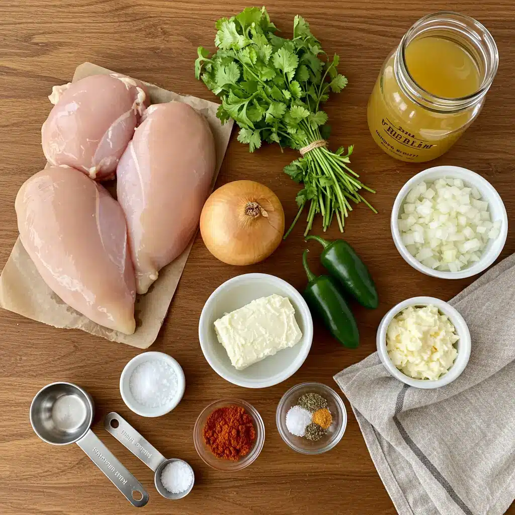 Homemade White Chicken Chili Ingredients on Wooden Table