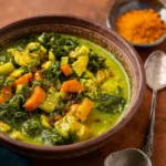 Immunity-Boosting Turmeric Chicken Soup in rustic bowl