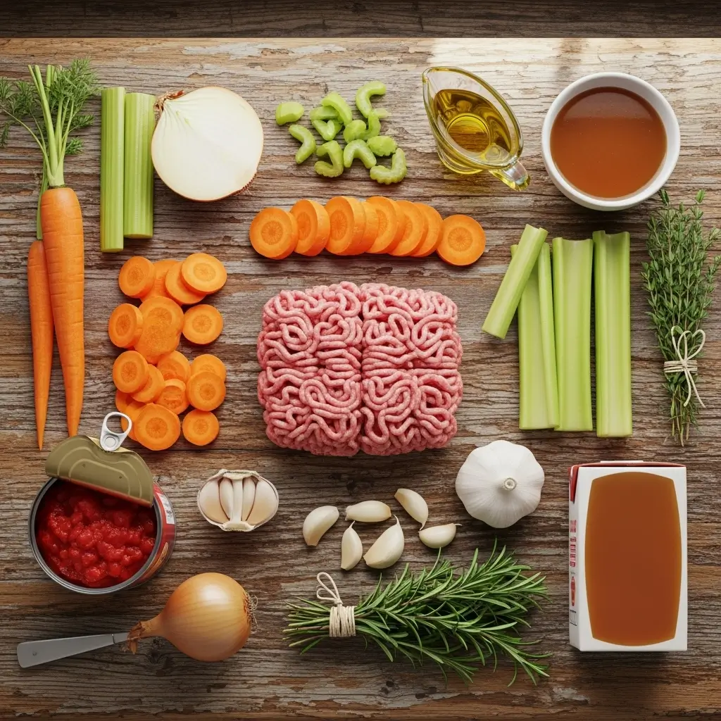 Ingredients for Italian Turkey Burger Soup laid out on counter