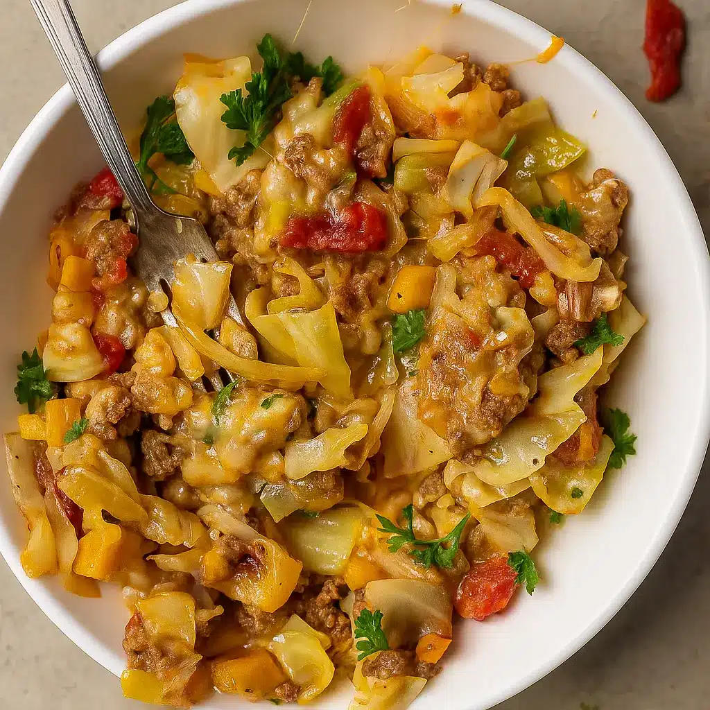 Low Carb Unstuffed Cabbage Casserole Recipe in Dutch Oven