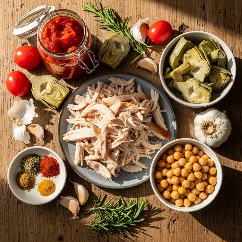 Ingredients for Mediterranean Roasted Chicken and Chick Pea Soup