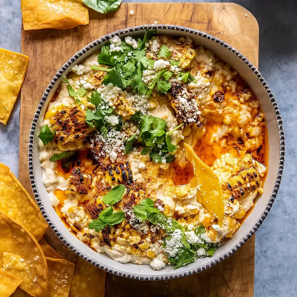 Mexican Street Corn Dip topped with cotija and cilantro