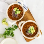 One Pot Healthy Turkey Lentil Chili served in a rustic pot
