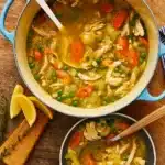 One-Pot Turkey Vegetable Soup in a rustic bowl