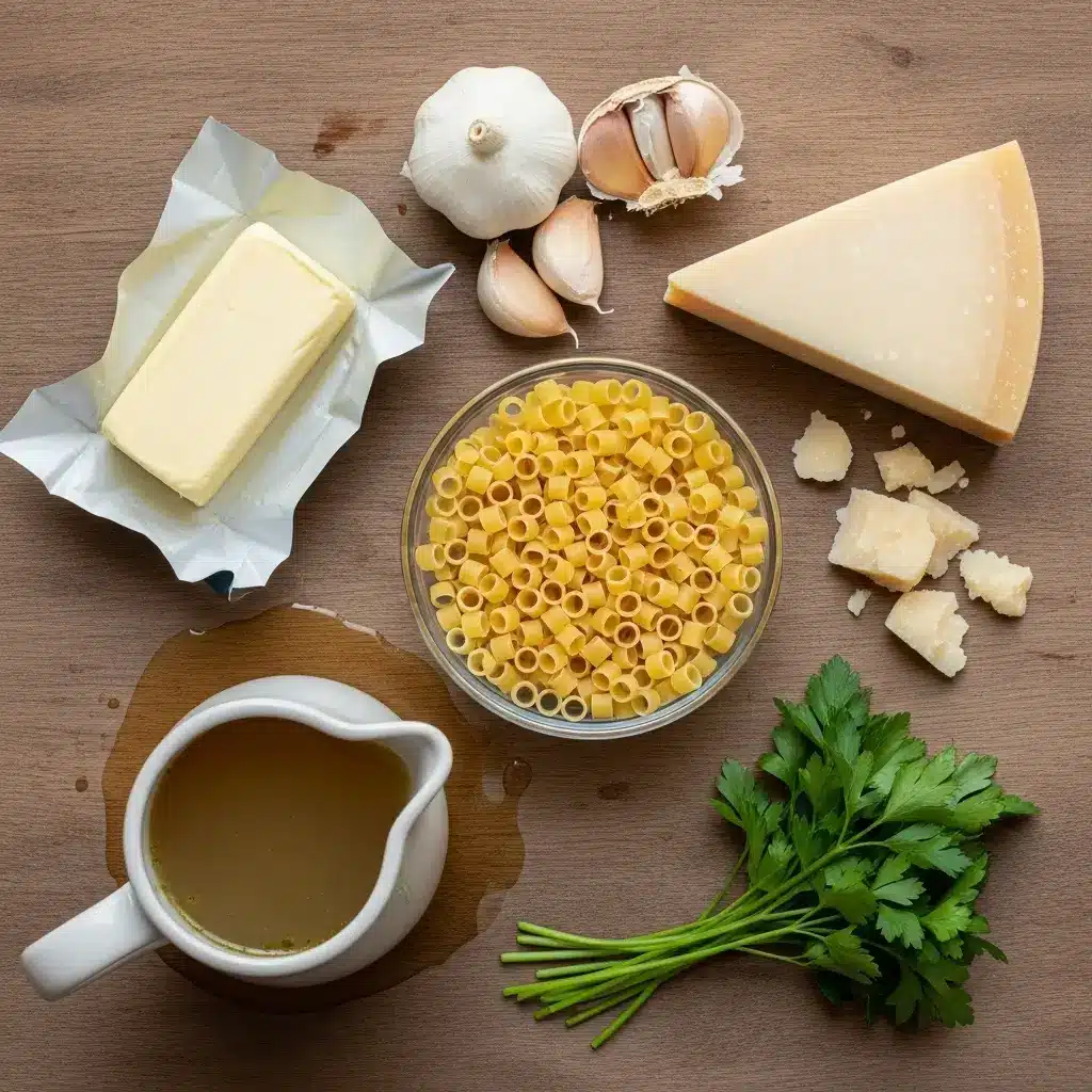 Ingredients for Parmesan Pasta Soup laid out on kitchen counter