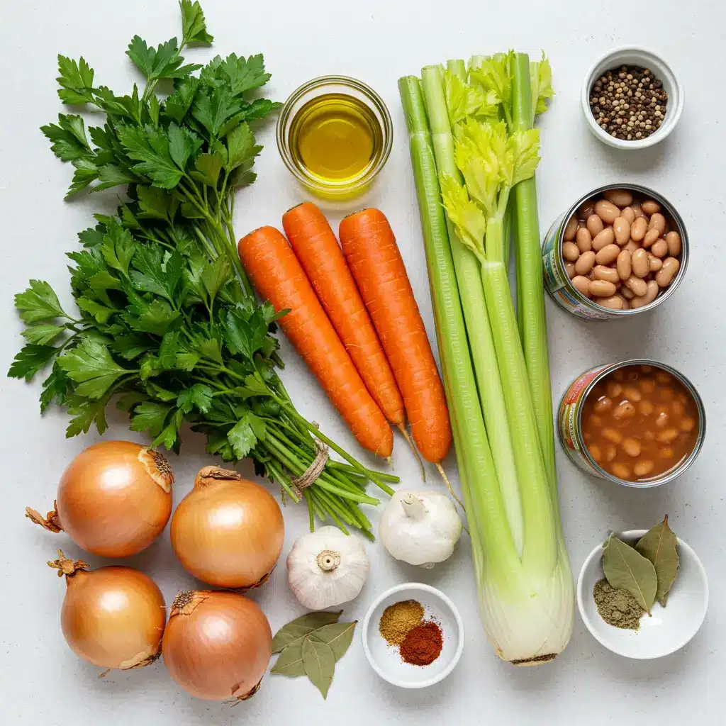 Pinto Bean Soup Recipe ingredients flat lay