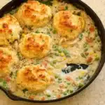 Pioneer Woman Chicken Pot Pie With Biscuits in cast-iron skillet