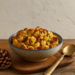 Pioneer Woman Cornbread Stuffing baked golden in a rustic dish