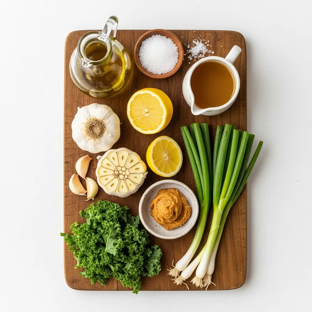 Ingredients for roasted garlic miso soup