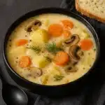 Russian Potato and Mushroom Soup Recipe served with dill