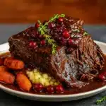 slow braised beef roast with cranberry balsamic glaze