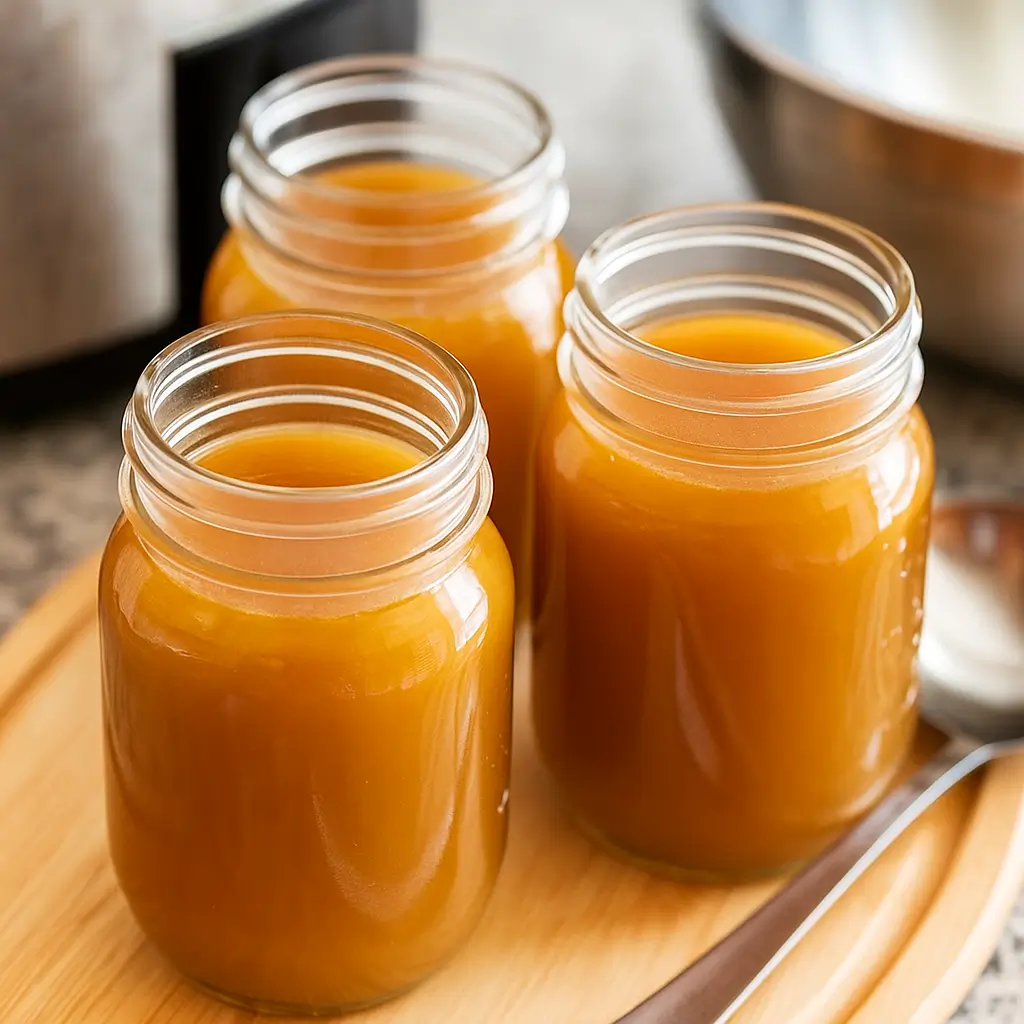 Slow Cooker Beef Bone Broth in Jar with Ingredients