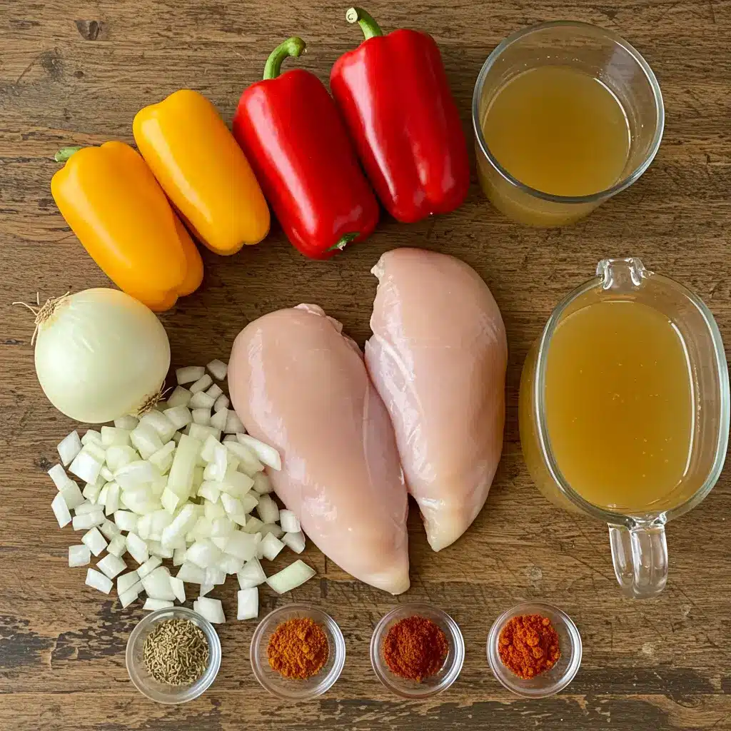 Ingredients for Slow Cooker Chicken Fajita Soup on woode