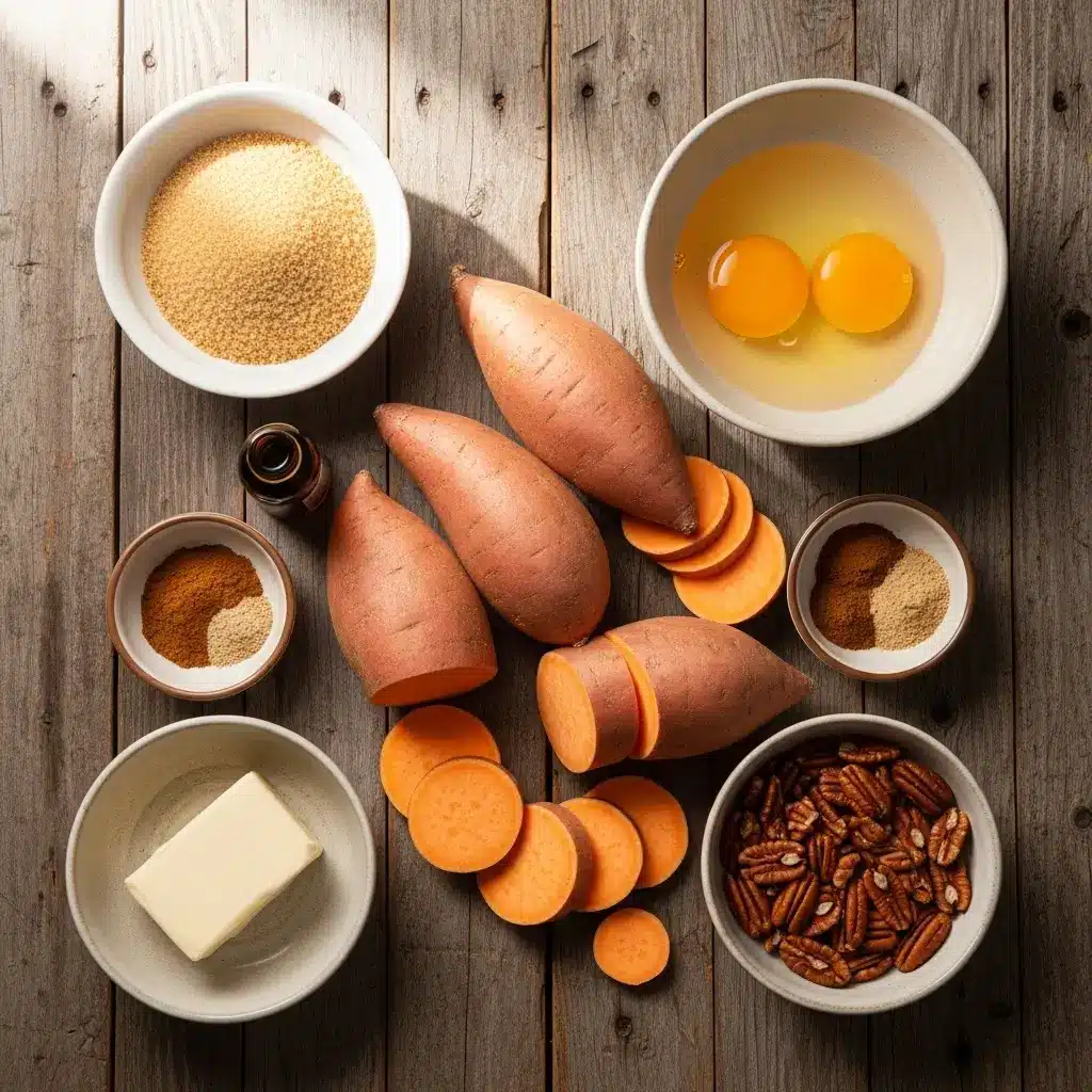 Southern Sweet Potato Casserole ingredients laid out