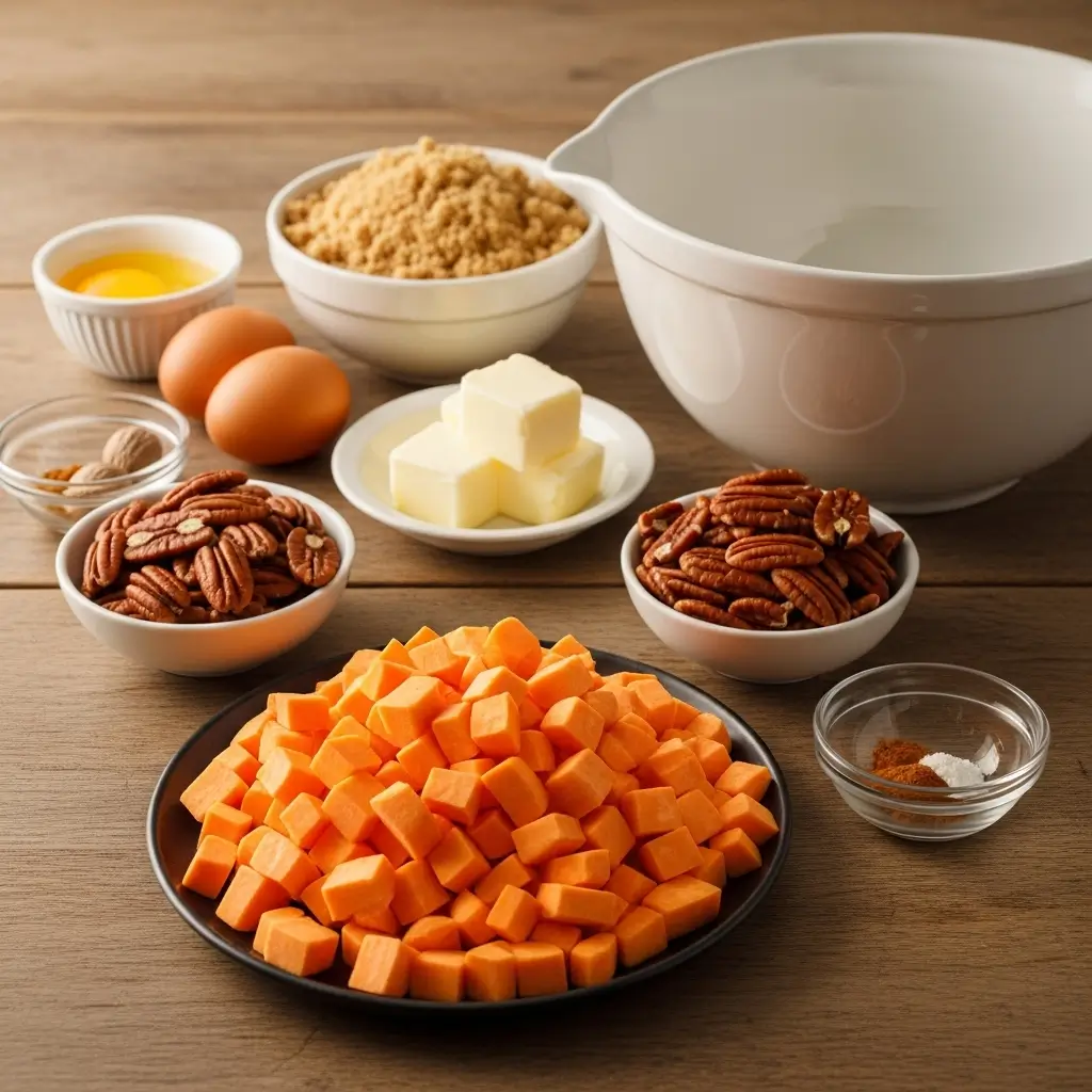 Ingredients for Sweet Potato Casserole with Pecan Streusel