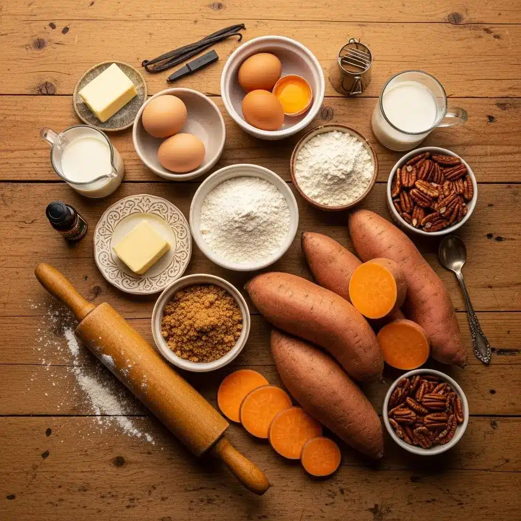 Ingredients for sweet potato casserole with pecan topping
