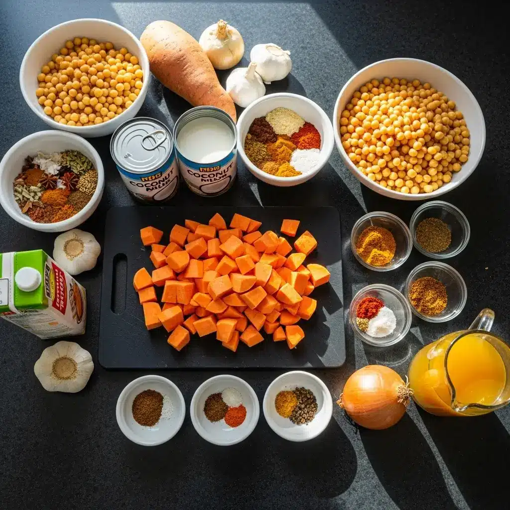 Ingredients for Easy Sweet Potato Curry Soup