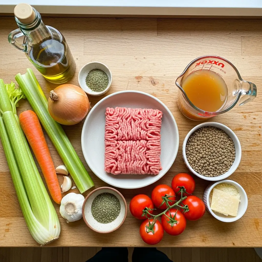 Ingredients for making Flavorful Ground Turkey Lentil Soup