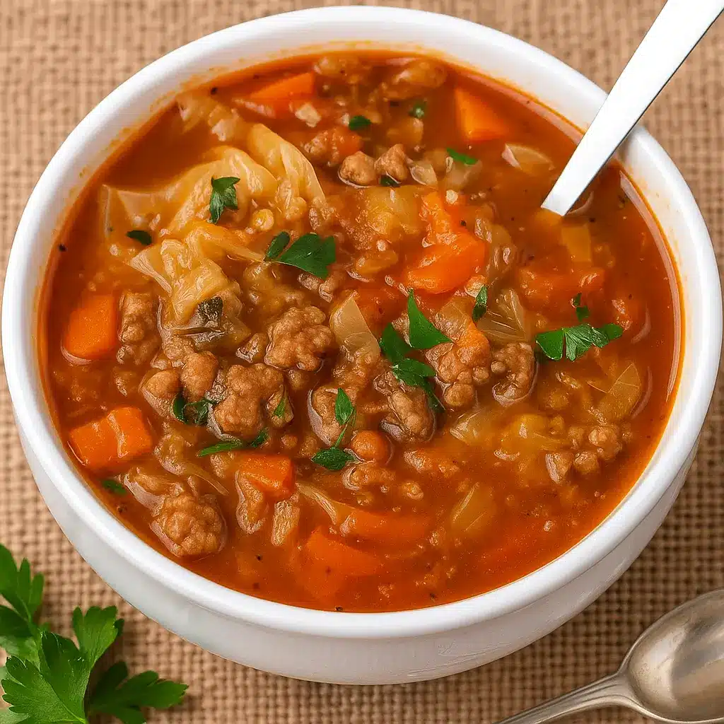 unstuffed cabbage roll soup recipe served in bowl