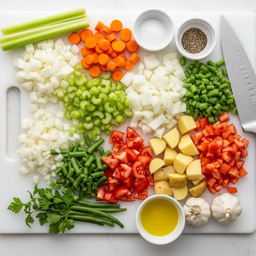 vegan vegetable soup ingredients prep