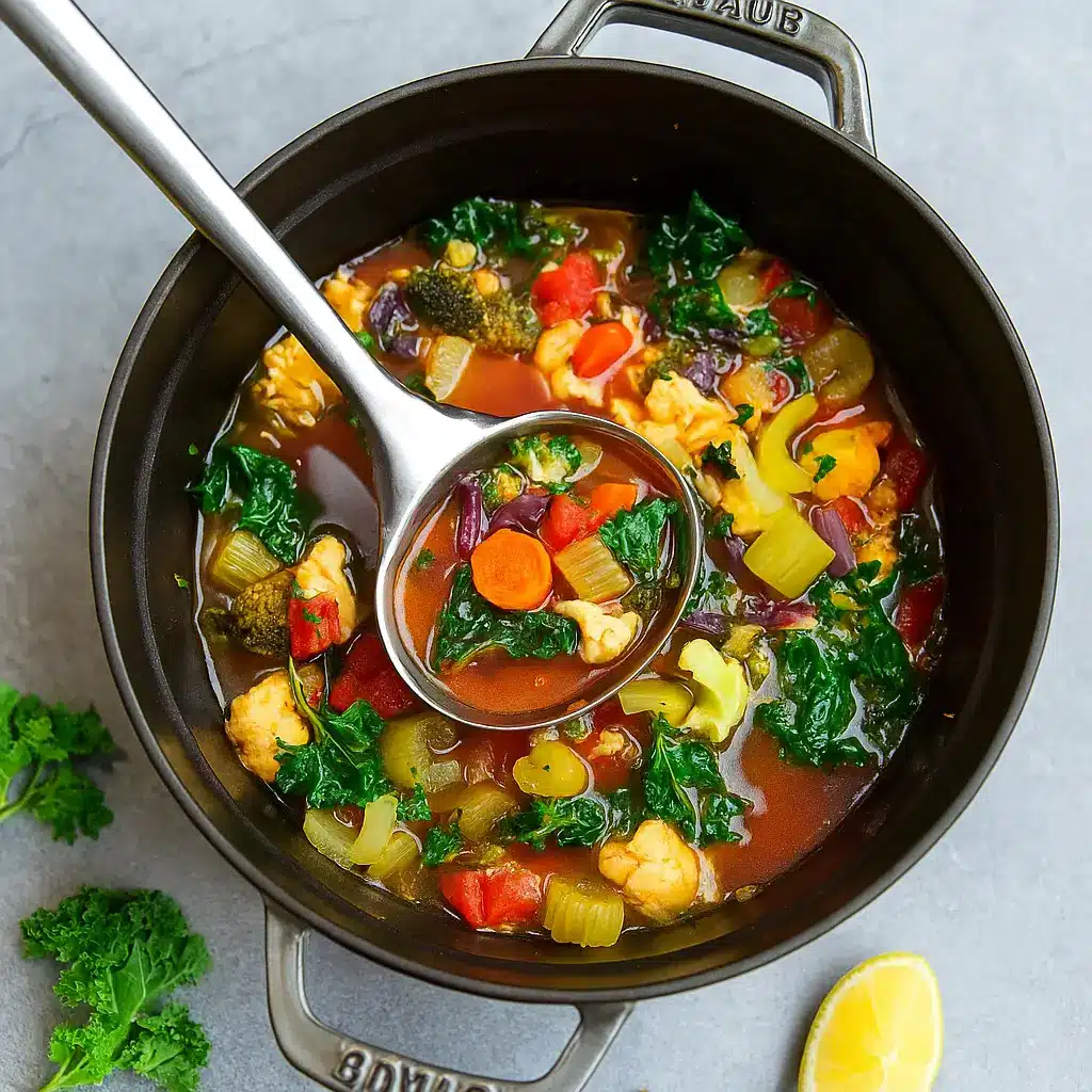 Vegetable Detox Soup in bowl with fresh ingredients