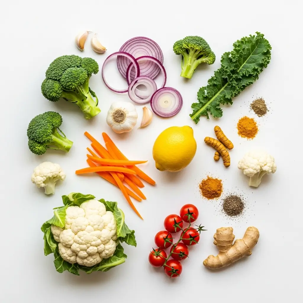 Ingredients for Vegetable Detox Soup laid out
